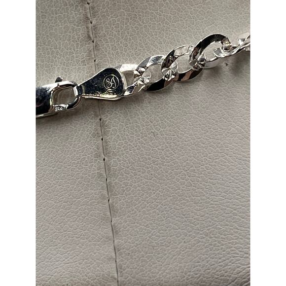 SJ 925 Italy Sterling Sterling Flat Cuban Link Diamond Etched Chain Necklace - Picture 8 of 11